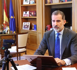 Su Majestad el Rey durante su intervención telematica en el Foro Spain Investors Day