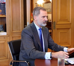 Su Majestad el Rey durante su intervención telematica en el Foro Spain Investors Day