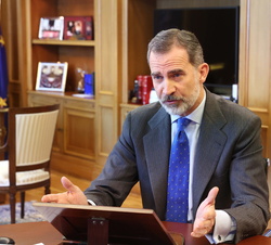 Su Majestad el Rey durante su intervención telematica en el Foro Spain Investors Day