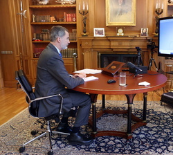Su Majestad el Rey durante su intervención telematica en el Foro Spain Investors Day