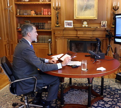 Su Majestad el Rey durante su intervención telematica en el Foro Spain Investors Day
