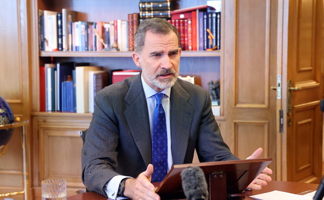 Su Majestad el Rey durante su intervención telematica en el Foro Spain Investors Day