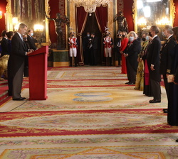 Su Majestad el Rey durante su discurso en la recepción ofrecida al Cuerpo Diplomático acreditado en España