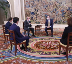 Su Majestad el Rey durante la audiencia a una representación del cuerpo directivo de la Organización de Estados Iberoamericanos para la Educación, la 