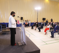 Doña Letizia en el pabellón durante el inicio del congreso educativo sobre Enfermedades Raras