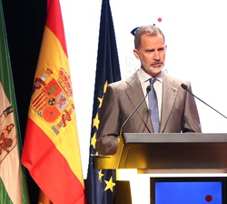 Su Majestad el Rey durante su intervención en la entrega de los Premios Nacionales de Innovación y de Diseño 2020