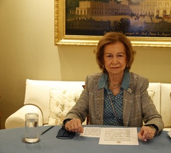 Doña Sofía durante su participación en la videoconferencia con la Fundación Cien con motivo del Día Mundial del ELA