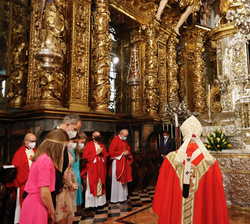 Momento de recogimiento ante la estatua del Apóstol Santiago