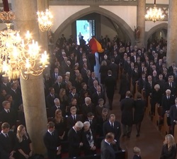 Su Majestad la Reina Doña Sofía en la Catedral de San Florián, en Vaduz, durante el funeral de Estado por Su Alteza Serenísima Marie de Liechtenstein,