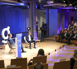 Vista general durante la intervención de Su Majestad el Rey tras la conversación del presidente de Telefónica y Rafael Nadal