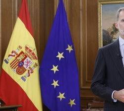 El Rey en un momento del mensaje en la IV edición del “Foro de París sobre la Paz”