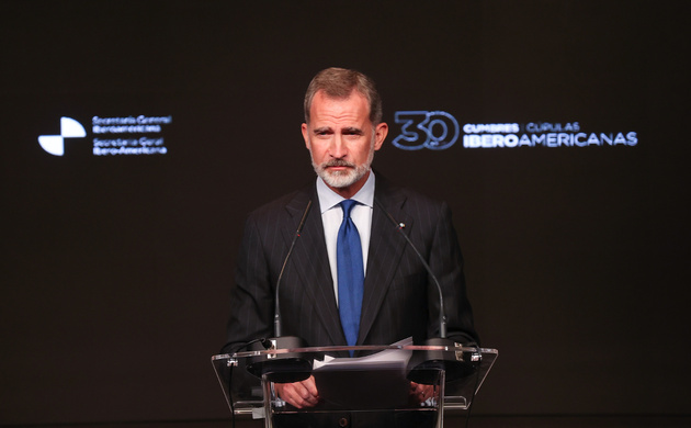 Su Majestad el Rey durante su intervención en la celebración del XXX aniversario de las Cumbres Iberoamericanas
