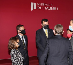 Don Felipe en un breve encuentro con los galardonados en la 33 Edición de los Premios Rei Jaume I