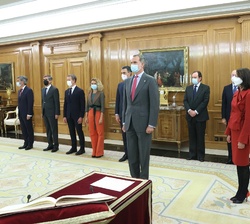 Don Felipe y las autoridades asistentes al acto antes de la promesa de la presidenta del Tribunal de Cuentas, Enriqueta Chicano Jávega