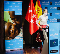 Su Majestad la Reina durante su intervención con motivo del 75 aniversario de UNICEF