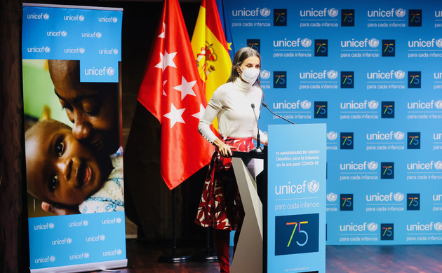 Su Majestad la Reina durante su intervención con motivo del 75 aniversario de UNICEF