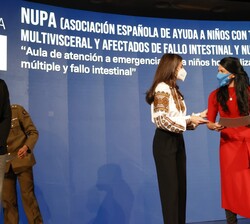 Su Majestad la Reina hace entrega del galardón en la categoría dirigida a las ayudas para la infancia a la Asociación Española de ayuda a niños con tr