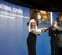 Su Majestad la Reina hace entrega del galardón en la categoría dirigida a las ayudas para la cooperación al desarrollo a la Fundación Plan Internacion
