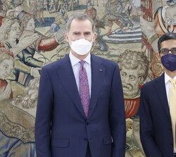 Su Majestad el Rey acompañado por el consejero delegado de Google, Sundar Pichai, durante la audiencia mantenida en el Palacio de La Zarzuela