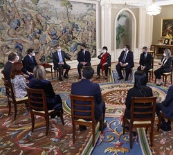 Don Felipe conversa con los miembros de la Asamblea del Grupo de Ciudades Patrimonio de la Humanidad de España durante la audiencia