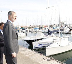 Su Majestad el Rey contempla los barcos atracados en el puerto 