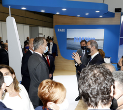 Su Majestad el Rey durante su visita al pabellón de la Asociación Empresarial Eólica