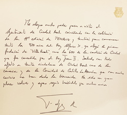 Dedicatoria de Su Majestad el Rey en el Libro de Honor del Ayuntamiento de Ciudad Real