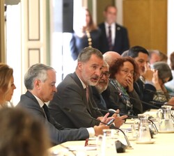 Don Felipe durante su intervención en la reunión del Consejo Científico del Real Instituto Elcano de Estudios Internacionales y Estratégicos