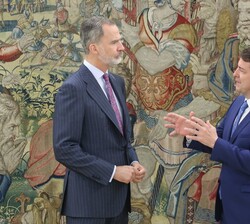 Don Felipe y el presidente Mañueco conversan momentos antes de la audiencia