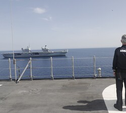 Don Felipe durante el Ejerccio FLOTEX-22 en el Buque Anfibio Portaaeronaves “Juan Carlos I”
