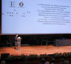 Vista del escenario durante la intervención de presidenta de la Escuela Superior de Música Reina Sofía, Intervención de presidenta de la Escuela Super