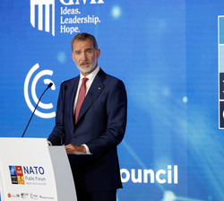 Don Felipe durante las palabras que pronunció con ocasión del Seminario "Nato Public Forum"