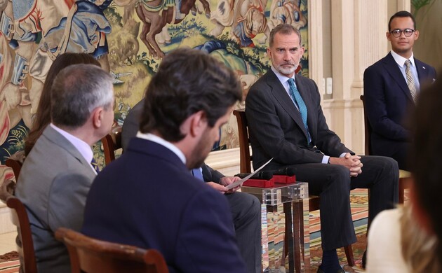 Don Felipe durante el desarrollo de la audiencia a los participantes en la XVII edición del Programa de Jóvenes Líderes Iberoamericanos