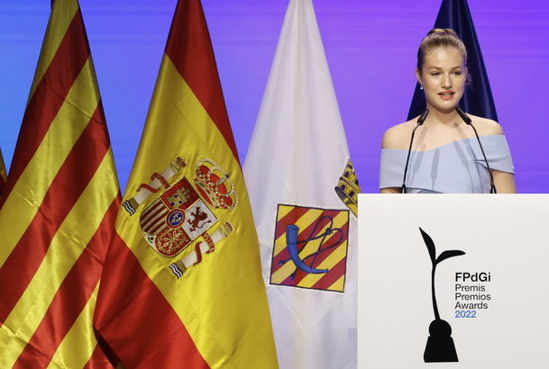 Su Alteza Real la Princesa de Asturias y de Girona durante su intervención en la ceremonia de entrega de los “Premios Fundación Princesa de Giro