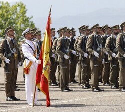 Su Majestad el Rey frente a la Enseña Nacional