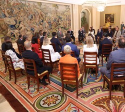 Vista general de la audiencia de Su Majestad el Rey con los representantes de las Cámaras de Comercio Oficiales Españolas en el extranjero, junto con 