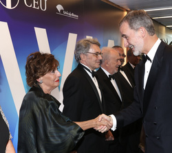 Su Majestad el Rey recibe el saludo de la Premio "Luca de Tena", Inés Artajo