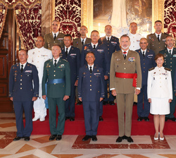 Su Majestad el Rey recibe a un grupo de coroneles y capitanes de navío