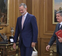 Don Felipe, acompañado del presidente del Tribunal Constitucional, Pedro José González-Trevijano Sánchez