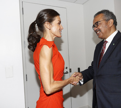 Su Majestad la Reina recibe el saludo del Sr. Tedros Ghebreyesus, Director General de OMS 