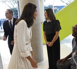 Doña Letizia durante su visita a la exposición de paneles sobre las investigaciones en cáncer