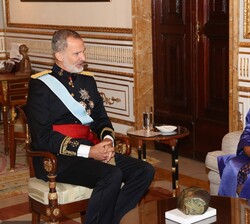 El Rey conversa con la embajadora de la República de Sudáfrica, Sankie Dolly Mthembi-Mahanyele