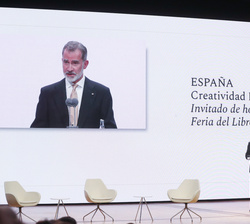 Su Majestad el Rey durante su intervención en la inauguración de la Feria del Libro de Fráncfort