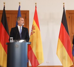 El Presidente alemán se dirige a los medios de comunicación en presencia de Su Majestad el Rey