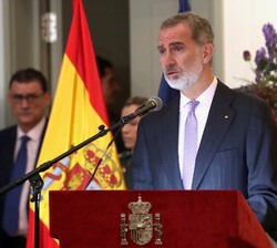 El Rey durante su intervención en la recepción a la colectividad española