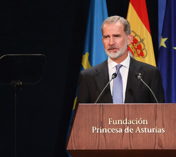 Su Majestad el Rey durante su intervención en la entrega de los Premios Princesa de Asturias 2022