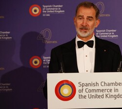 Don Felipe dirige unas palabras antes de la cena de gala 