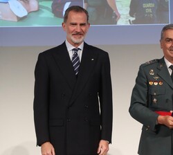 Su Majestad el Rey entrega el premio a Francisco Espadas, general de División de la Guardia Civil y responsable del proyecto europeo de Grupos de Acci