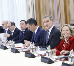 Don Felipe durante la reunión del Patronato de la Fundación Carolin