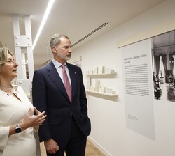 Don Felipe observa los paneles de la exposición